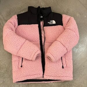 Excellent condition, almost new North Face puffer pink fleece coat